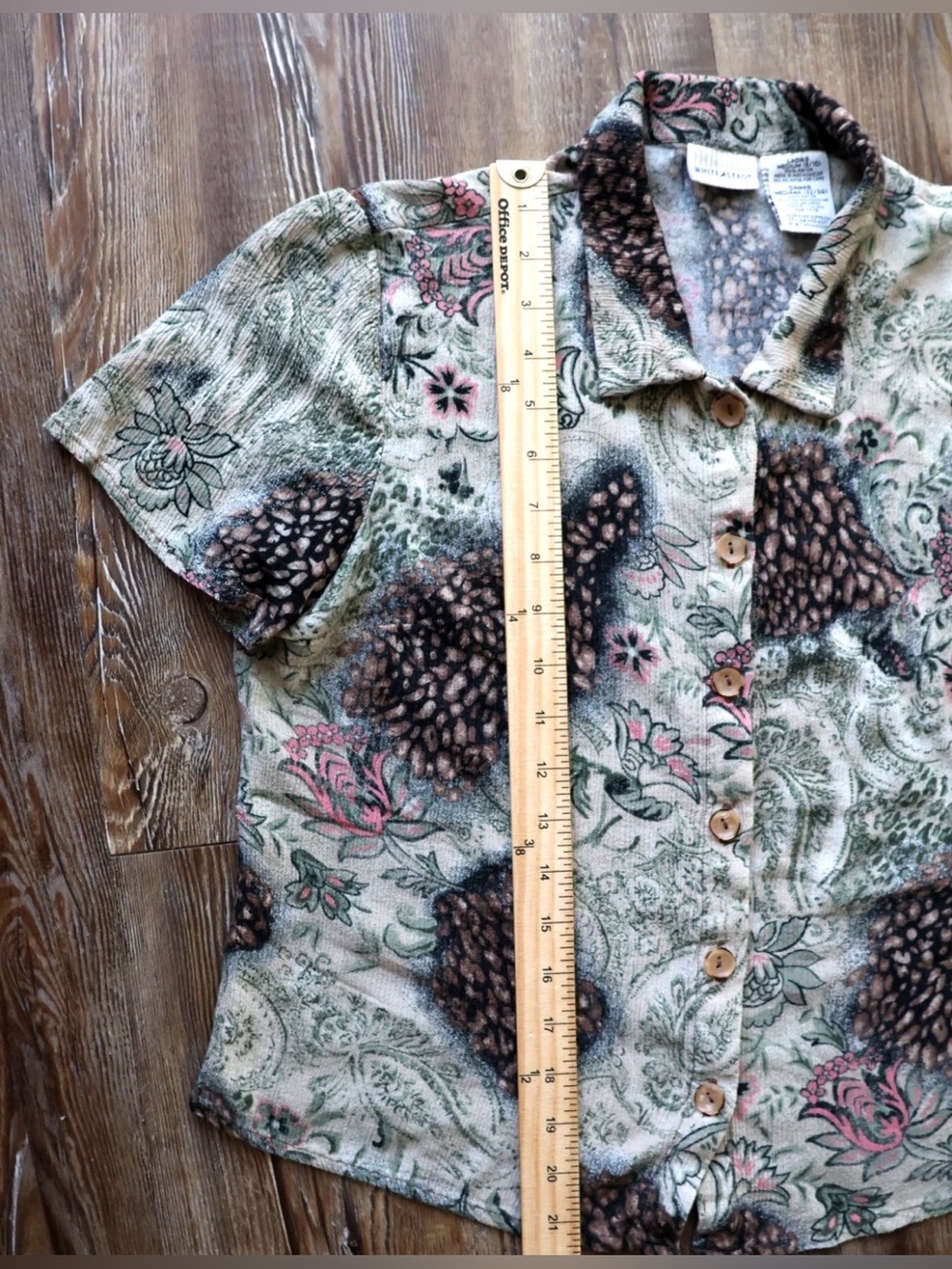 Vintage White Stag Womens M Earthy Floral Pinecone Paisley Shirt Boho 100% Rayon - Picture 15 of 15